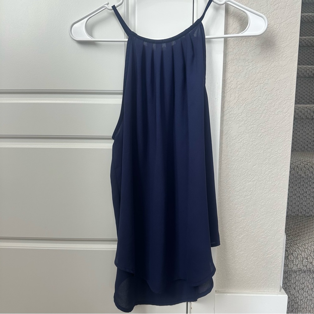 Lush Navy Blue High Neck Tank Top Blouse Summer Top XS